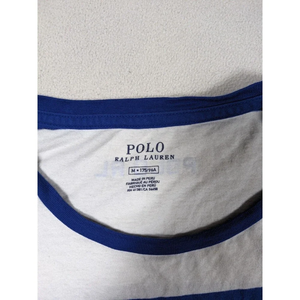 Polo Ralph Lauren France Blue/White Striped T-Shirt Big Pony Logo Men's Medium